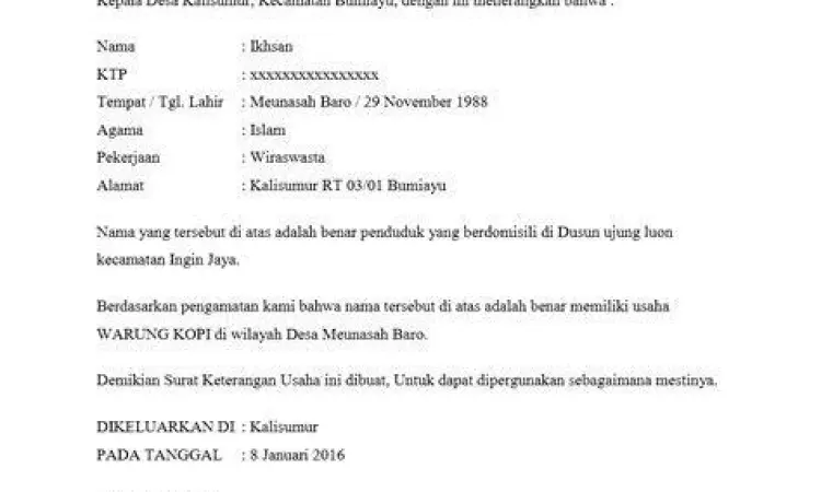 Format baku surat keterangan usaha Format baku surat keterangan usaha