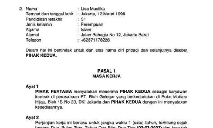 dokumen kontrak kerja