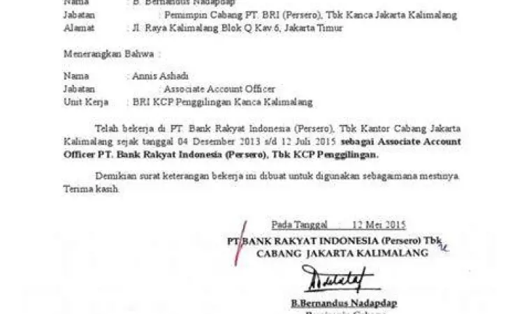 struktur surat keterangan kerja