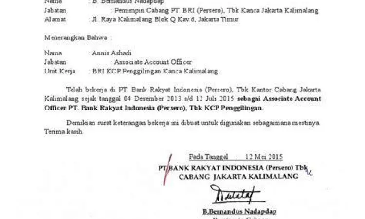 struktur surat keterangan kerja