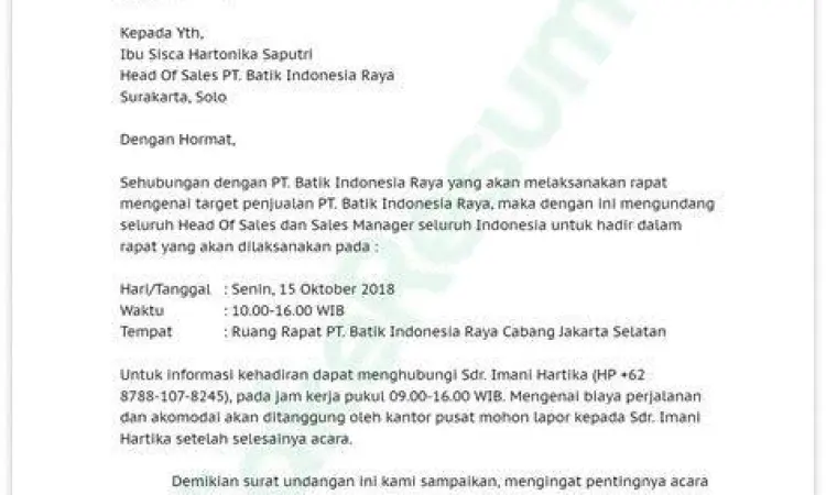 Contoh format surat resmi perusahaan yang benar