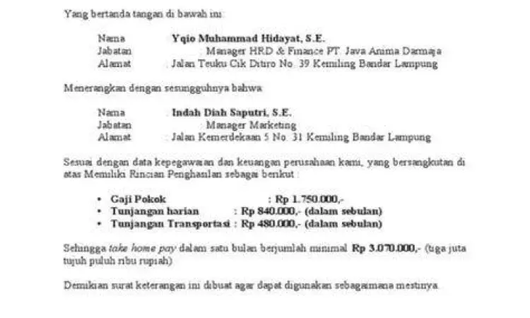 Surat Keterangan Gaji Contoh surat keterangan penghasilan