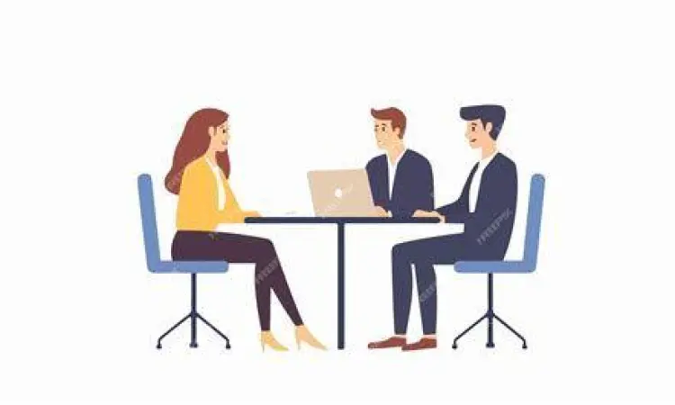 Diskusi Wawancara Kerja Diskusi profesional saat wawancara kerja antara pelamar dan HRD