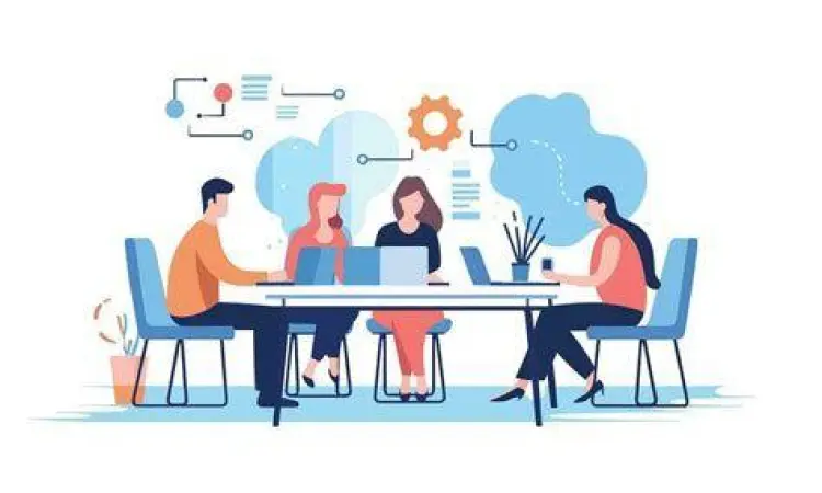 Tim kantor sedang mendiskusikan isi internal memo perusahaan