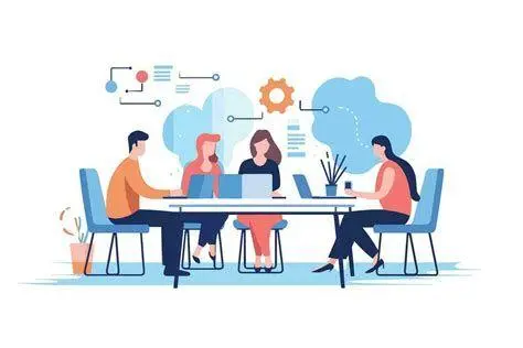 Diskusi Internal Memo Tim kantor sedang mendiskusikan isi internal memo perusahaan