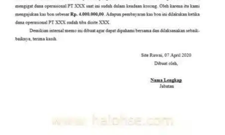 Struktur Memo Internal Struktur bagian-bagian memo internal perusahaan