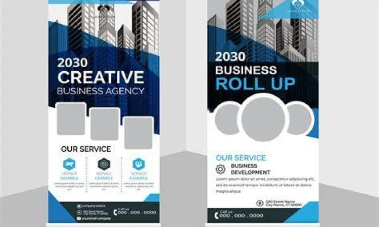 Desain Roll Up Banner Korporat Contoh desain roll up banner perusahaan dengan elemen grafis modern