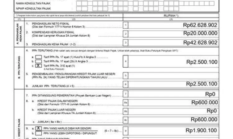 Contoh Formulir 1771 untuk laporan pajak perusahaan