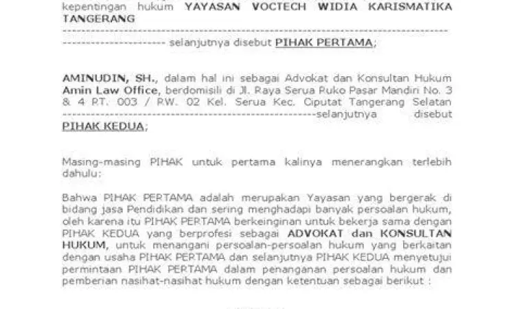 Draf dokumen perjanjian bisnis legal untuk kerjasama usaha