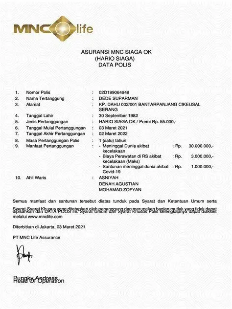 Dokumen Polis Asuransi Dokumen polis asuransi resmi OJK