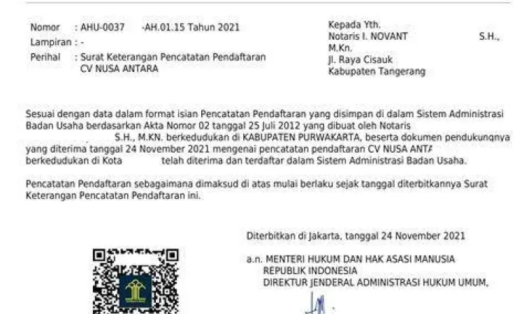 Prosedur pendaftaran CV di Kemenkumham