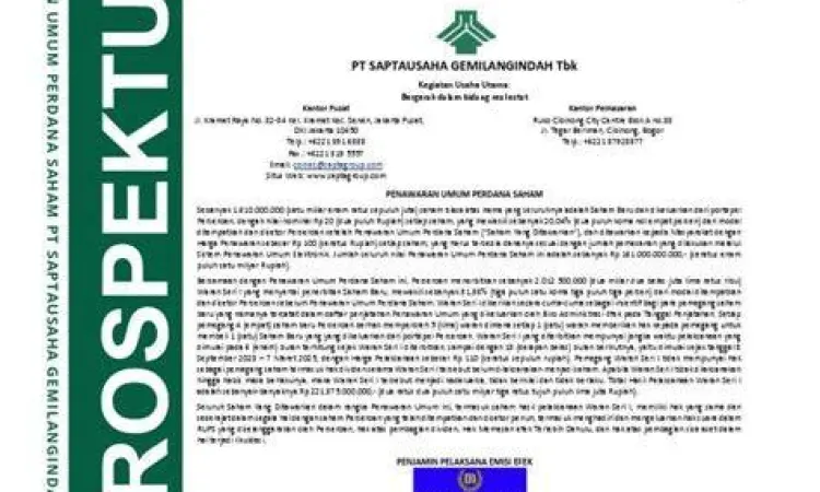 Dokumen prospektus untuk penawaran umum perdana