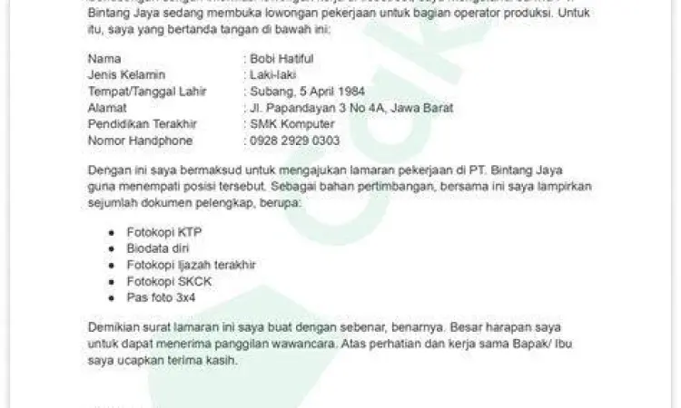 Format surat lamaran pekerjaan di perusahaan yang standar