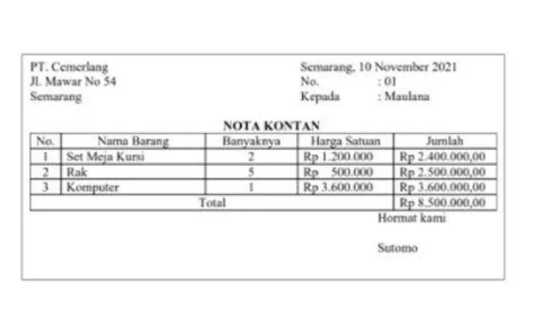 Nota Kontan Perusahaan Dagang Contoh nota kontan untuk transaksi tunai