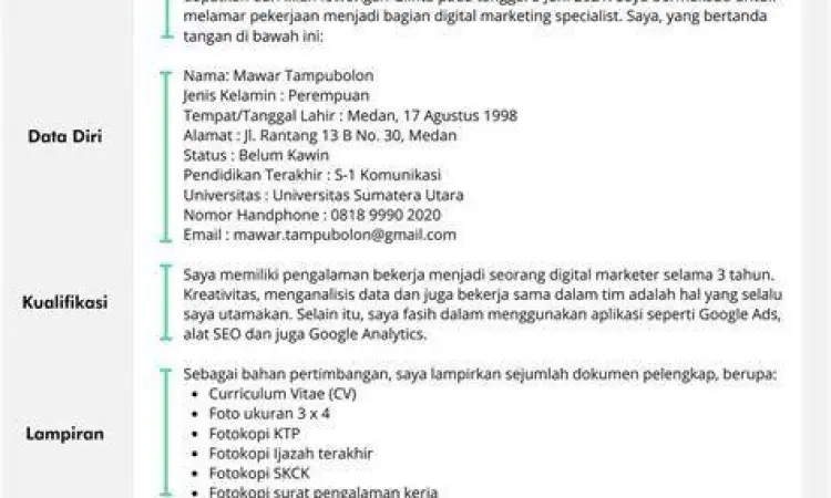 Infografis struktur surat lamaran kerja modern dan profesional