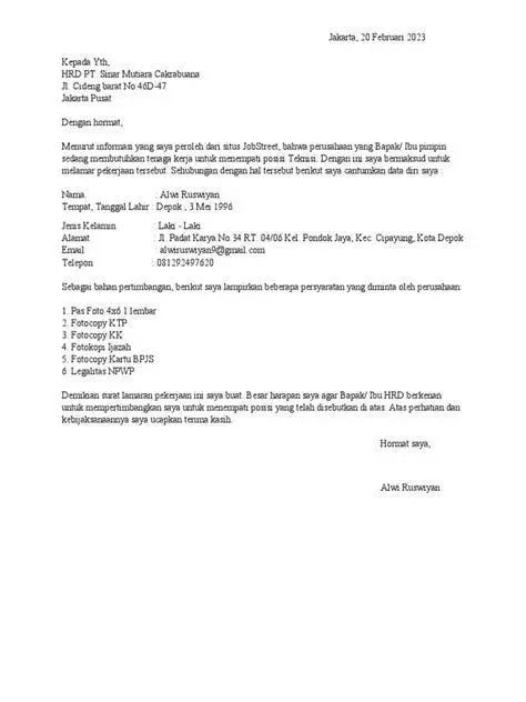 Surat Lamaran Kerja Admin Contoh surat lamaran kerja untuk posisi staf administrasi