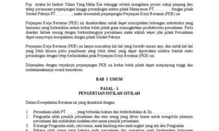 Struktur Dokumen PKB Dokumen resmi Perjanjian Kerja Bersama PKB
