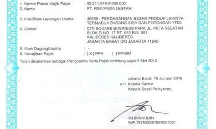 Visualisasi dokumen SPPKP resmi dari DJP