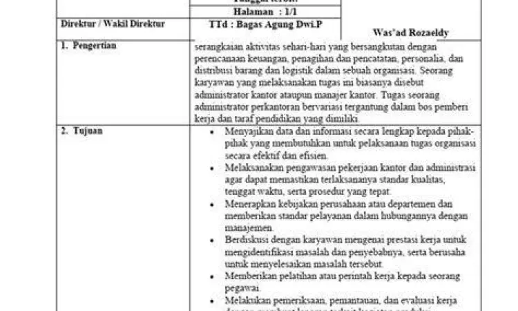Struktur Dokumen SOP Dokumen SOP perkantoran yang terstruktur