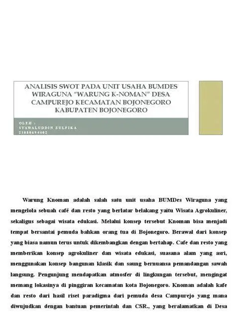 Kerangka SWOT BUMDes Analisis SWOT untuk BUMDes