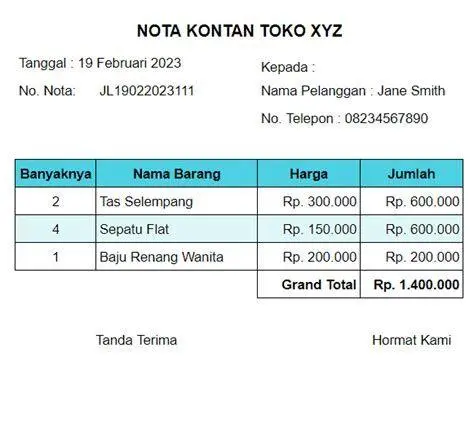 Template Nota Kontan Template nota kontan perusahaan yang lengkap