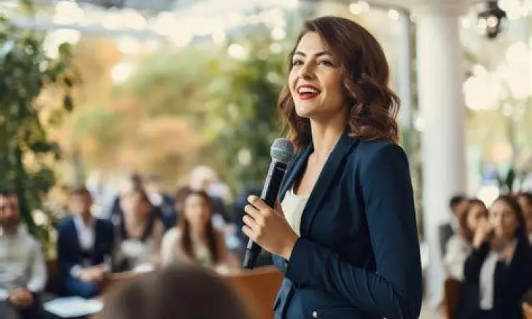 Suasana pidato kepemimpinan dalam acara korporat