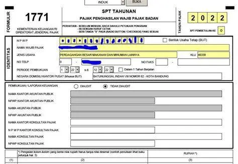 Tampilan Formulir 1771 Contoh formulir 1771 untuk SPT Tahunan Perusahaan