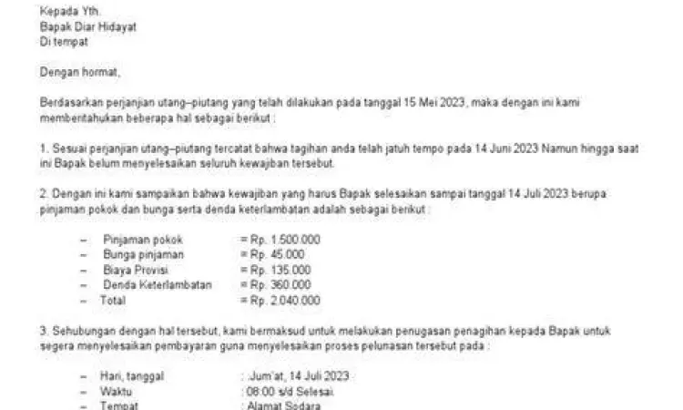 surat tagihan pembayaran resmi perusahaan