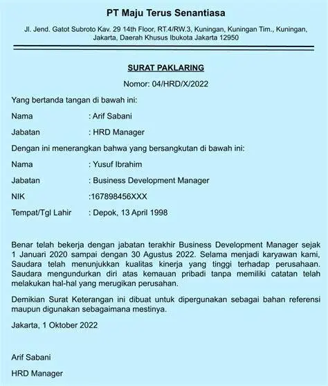 Format Paklaring Resmi Format standar surat keterangan kerja paklaring