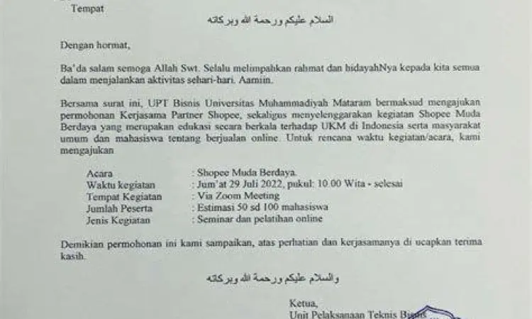 Surat undangan kerjasama bisnis antar perusahaan
