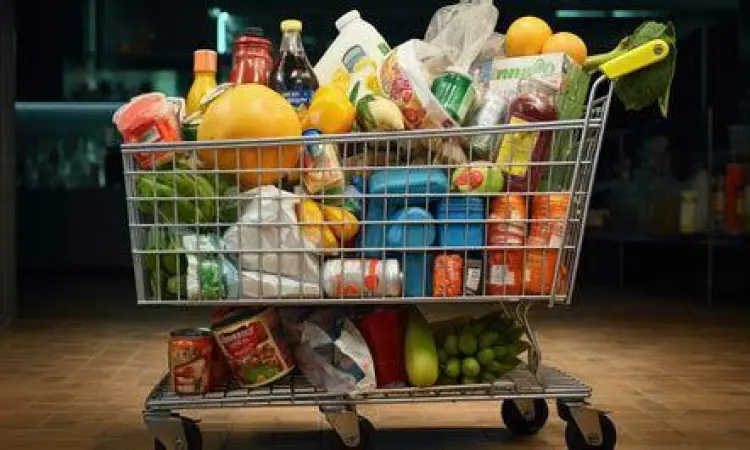 Usaha Keranjang Belanja Keranjang belanja supermarket yang didorong