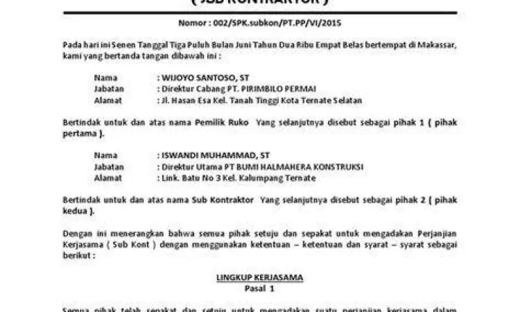 Dokumen perjanjian kerja karyawan perusahaan