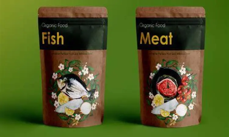 Desain kemasan makanan organik dengan nama brand minimalis