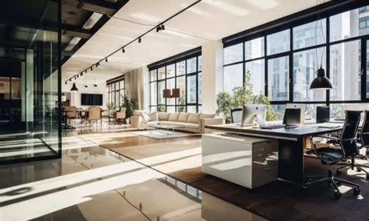 Interior kantor perusahaan besar yang canggih