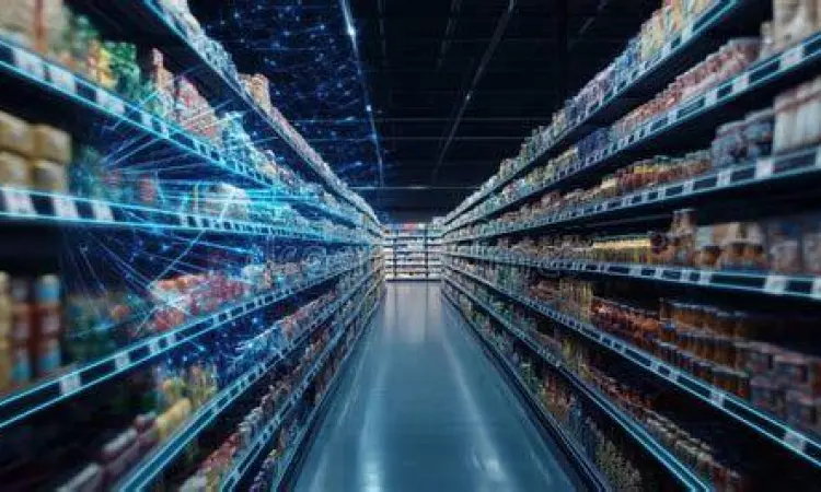 Rak display barang di perusahaan ritel besar