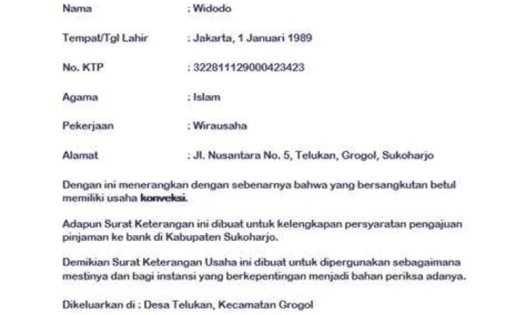 Layout Dokumen SKU Tampilan layout surat keterangan usaha di MS Word