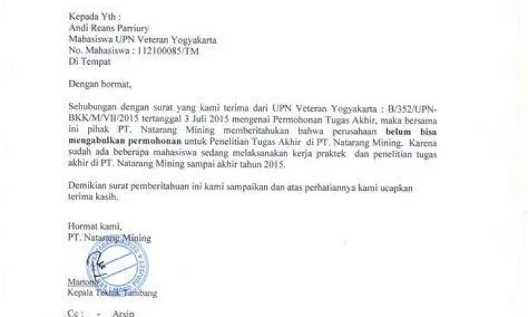 Surat Penerimaan Magang Format surat penerimaan magang resmi