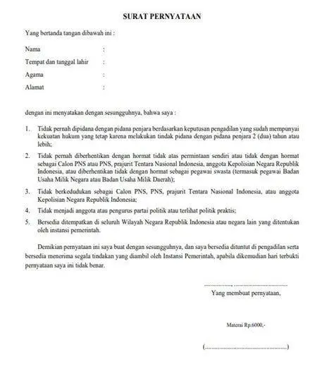 Format Surat Pernyataan Karyawan Format standar surat pernyataan resmi karyawan perusahaan