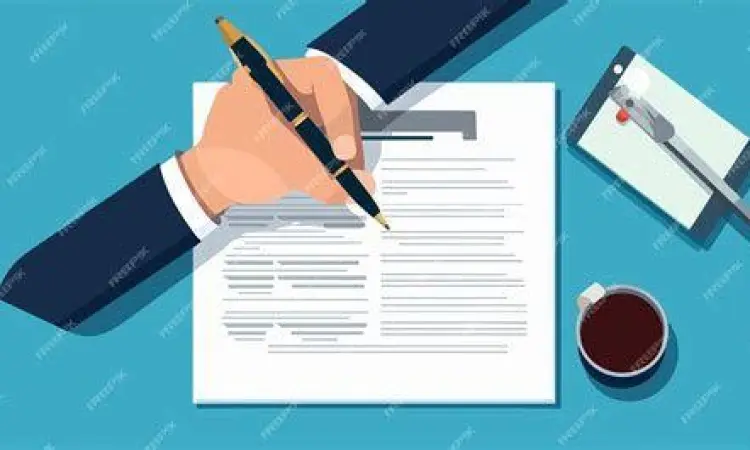 Manajer HRD sedang meninjau dokumen surat pernyataan