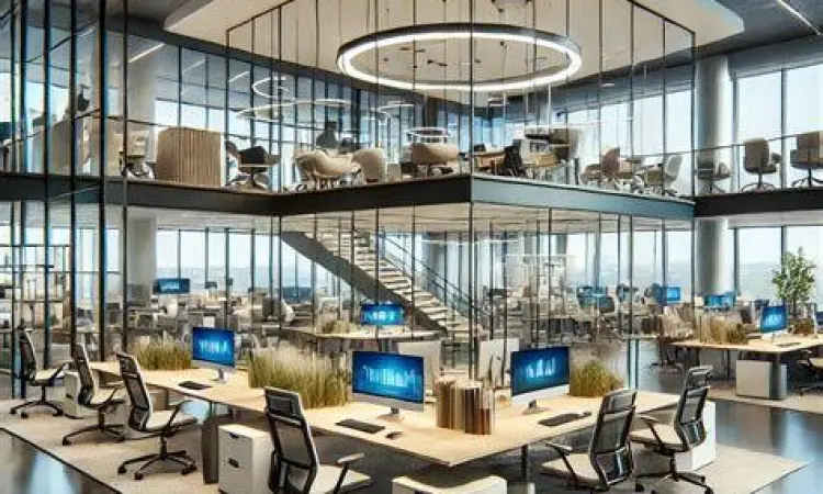 Denah kantor hybrid dengan zona kolaborasi