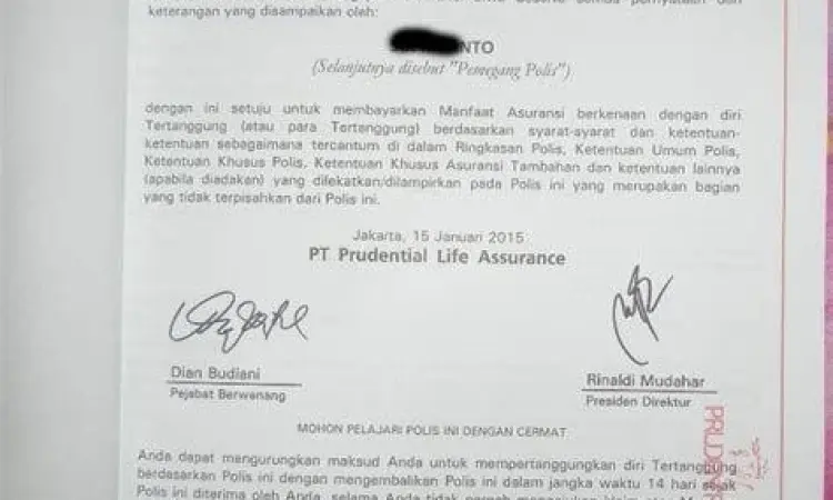 Ilustrasi dokumen polis asuransi jiwa
