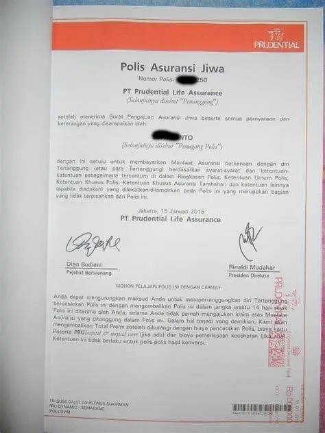 Polis Asuransi Jiwa Ilustrasi dokumen polis asuransi jiwa
