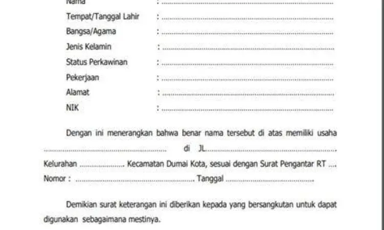 Format Surat Keterangan Usaha Format surat keterangan usaha untuk catering