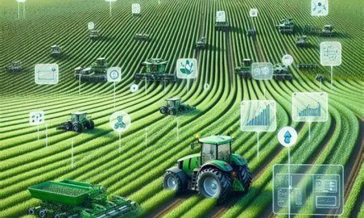 Teknologi Smart Farming Petani muda menggunakan tablet untuk memonitor kelembapan tanah
