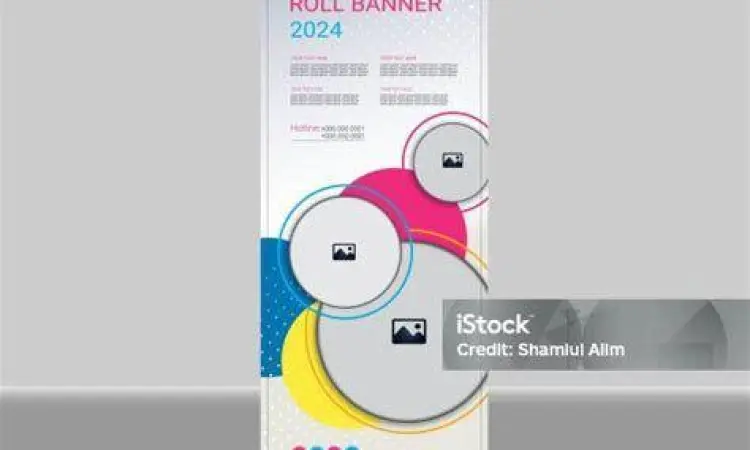 Contoh Desain Banner Roll Up Inspirasi desain banner roll up perusahaan dengan elemen grafis modern