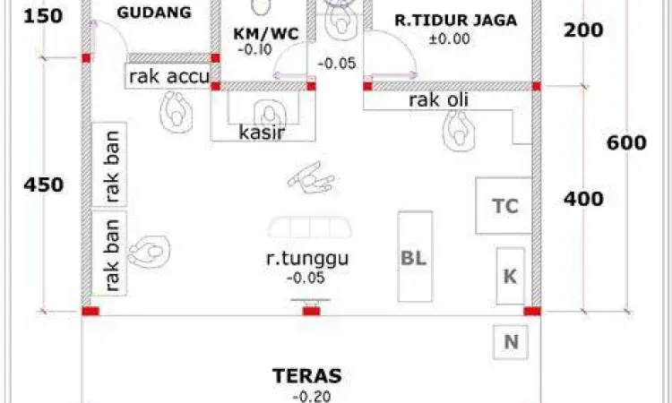 Layout bengkel mobil yang terorganisir