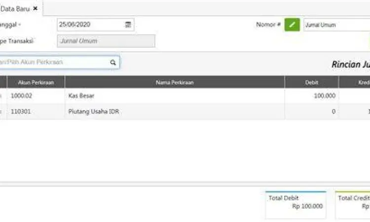 Formulir input jurnal umum di aplikasi Accurate