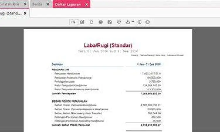 Contoh laporan laba rugi yang dihasilkan Accurate Online