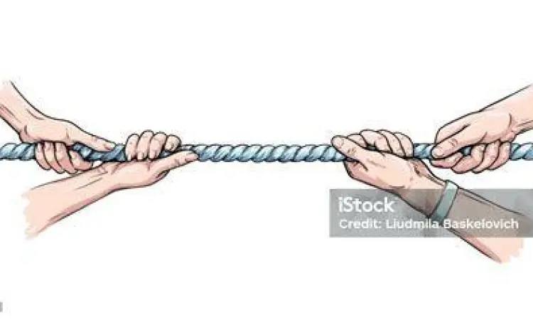 Ilustrasi orang menarik benda membentuk sudut