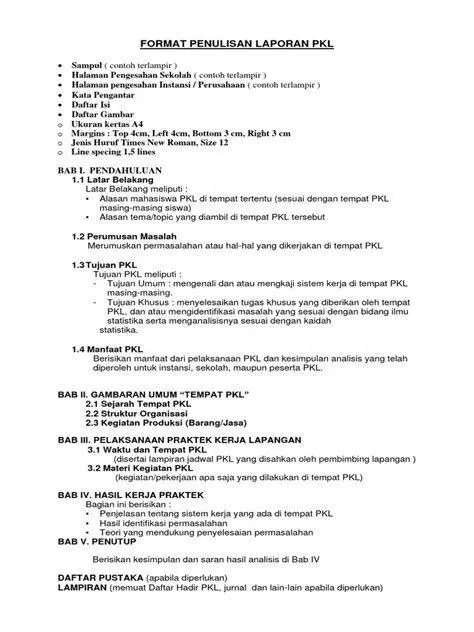 Format Laporan PKL Format penulisan laporan PKL bagian profil perusahaan